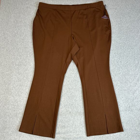 Ava & Viv Pull On Stretch Pant WMNS 3X Plus Brown High Rise Split Ankle Wide Leg - Picture 1 of 13
